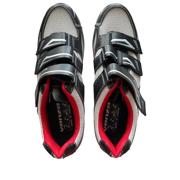 Venzo Cycling Shoes Black & Red SPD Compatible With 3-Strap Closure Size 10 - Picture 4 of 8